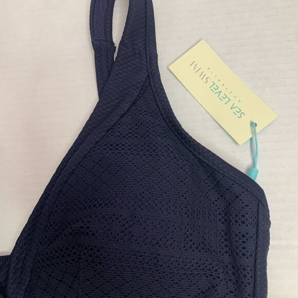 Sea Level Amazing Lace Cross Front Swim Bra Bikini Top Seafoam navy Size 8 US - Picture 2 of 5